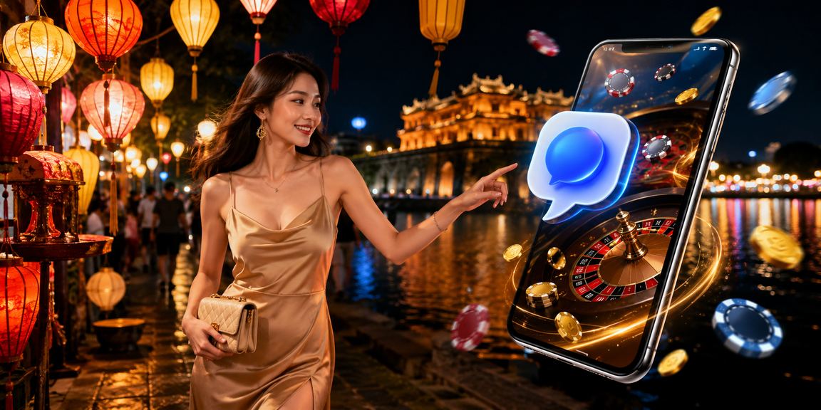 Người dùng ở chợ đêm Huế thực hiện giao dịch casino trên điện thoại di động