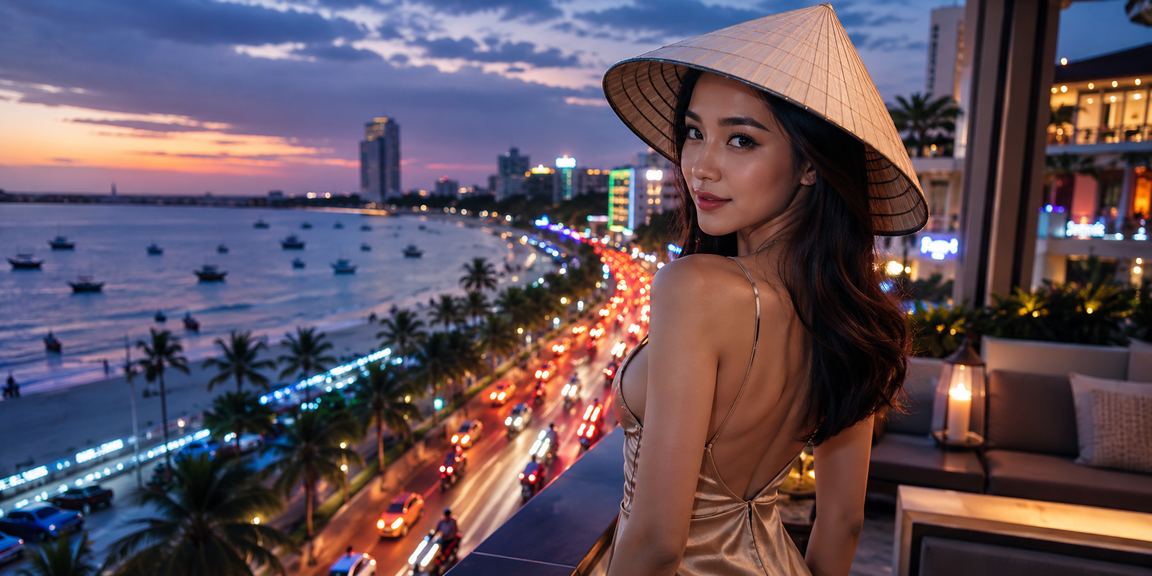 Cảnh biển Mũi Né với không khí casino trực tuyến và trải nghiệm giải trí hiện đại